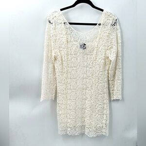 AMERICAN RETRO White crochet lined woman midi length boho vintage dress 42 M